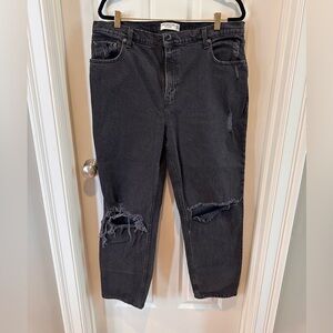 Abercrombie & Fitch Ultra High Rise 90s Straight Jeans Distressed Black Size 33